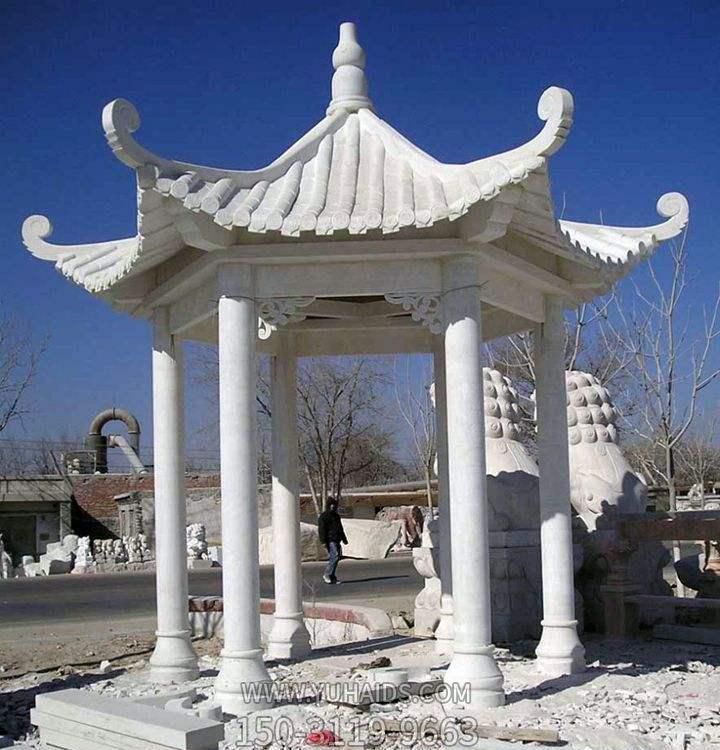 中式戶(hù)外園林大理石石雕六角涼亭雕塑