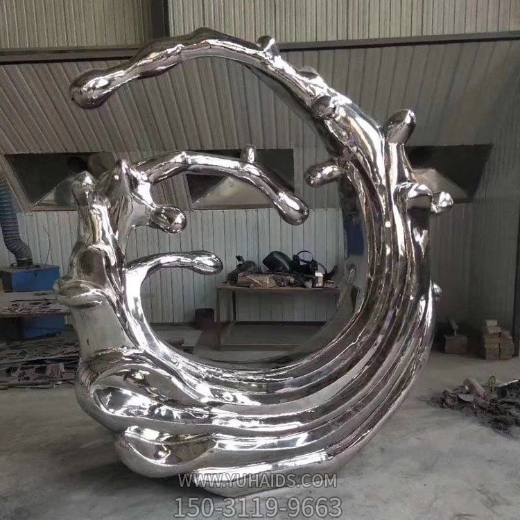 不銹鋼鏡面抽象海浪浪花小區會(huì )所水景擺件雕塑
