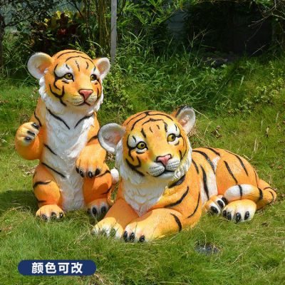 玻璃鋼仿真可愛(ài)老虎，彩繪老虎雕塑