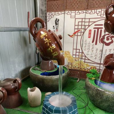 小型玻璃鋼流水天壺雕塑，別墅庭院富水長(cháng)流招財吉祥風(fēng)水噴泉