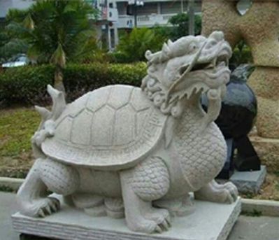 公園里擺放的砂石石雕創(chuàng  )意龍龜雕塑