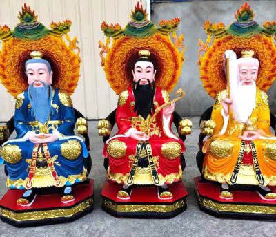 太上老君、上清靈寶天尊、三清道祖玻璃鋼彩繪神佛三清祖師雕塑