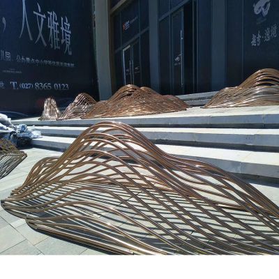 不銹鋼條紋假山景觀(guān)雕塑房產(chǎn)樓盤(pán)水景雕塑