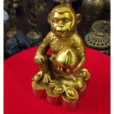 純銅噴金創(chuàng  )意十二生肖猴子雕塑