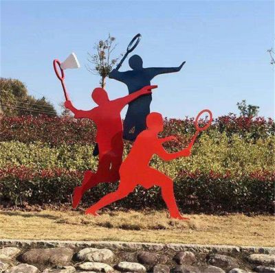 打羽毛球的剪影運動(dòng)人物雕塑
