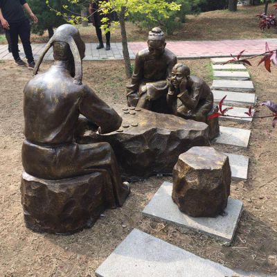 下棋，公園情景銅雕