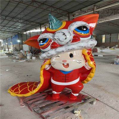 玻璃鋼彩繪卡通舞獅商場(chǎng)游樂(lè )園裝飾公仔擺件