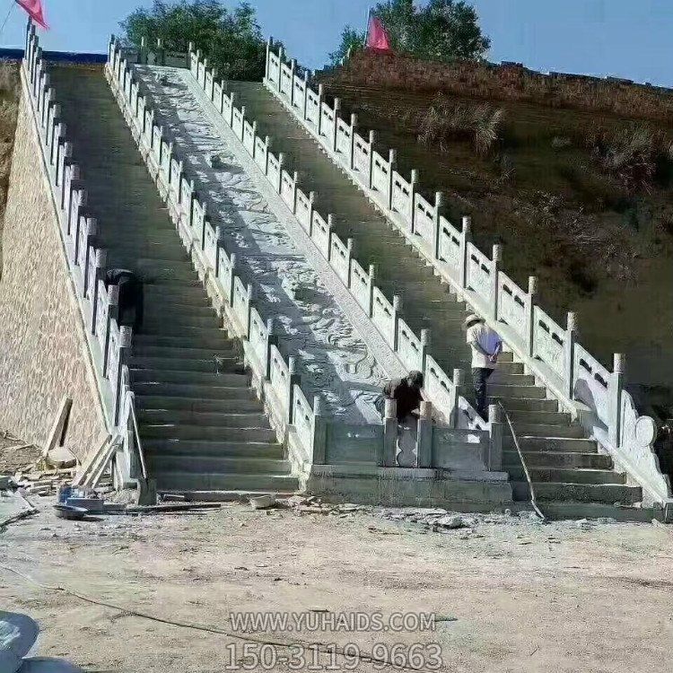 景區樓梯石欄桿，漢白玉石刻浮雕雕塑