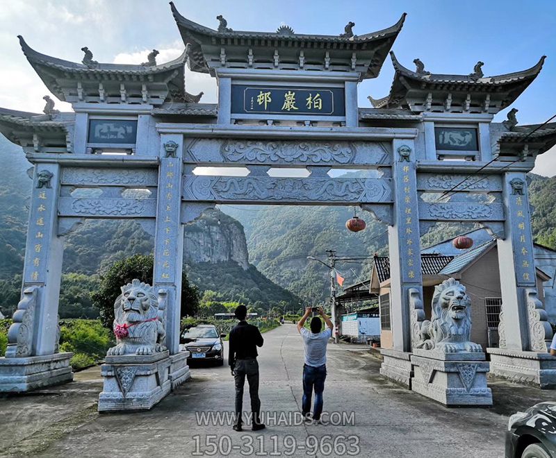 景區仿古代建筑斗拱三門(mén)石雕牌坊雕塑
