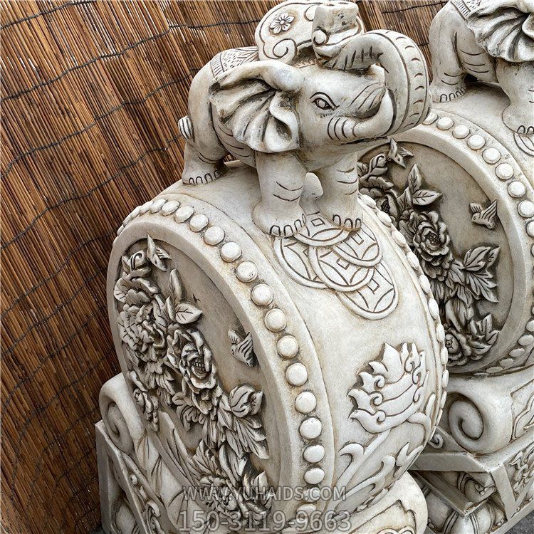漢白玉菊花紋抱鼓石，大象門(mén)墩雕塑