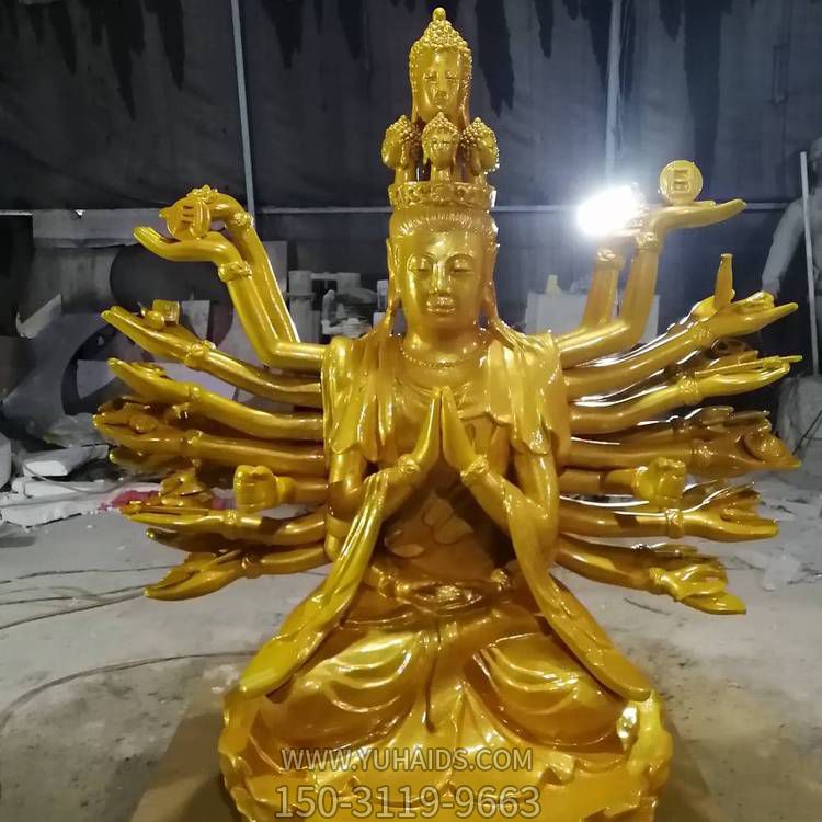 寺廟大型噴金千手觀(guān)音雕塑擺件