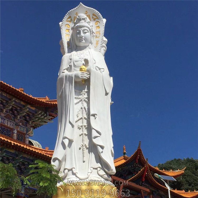 大型石雕三面觀(guān)音漢白玉佛像寺院戶(hù)外石雕雕塑