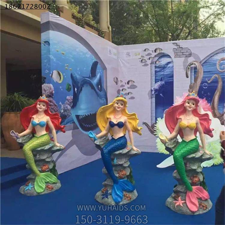 玻璃鋼卡通美人魚(yú)雕塑 彩繪動(dòng)漫人物游樂(lè )場(chǎng)公園幼兒園裝飾擺件