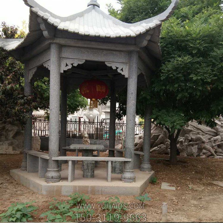 石雕青石雕刻仿古建筑公園戶(hù)外擺放中式六角涼亭雕塑