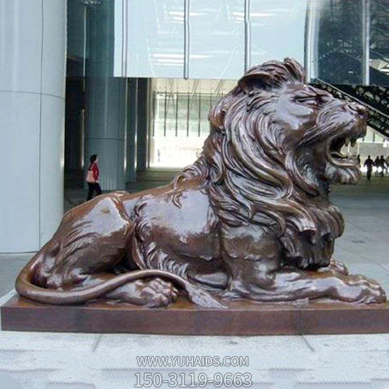 城市廣場(chǎng)玻璃鋼大型臥著(zhù)的獅子雕塑