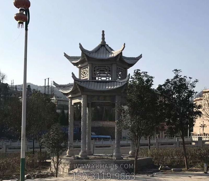 村莊戶(hù)外景觀(guān)雙層鏤空仿古建涼亭休息座椅石雕雕塑
