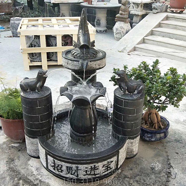 庭院創(chuàng )意青石石雕超出進(jìn)寶噴泉花盆雕塑