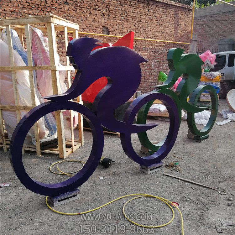 騎自行車(chē)，鐵藝剪影運動(dòng)人物雕塑