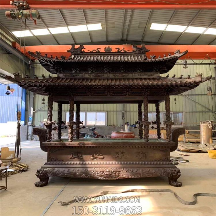 仿古建筑長(cháng)形八龍浮雕鑄銅景區寺院香爐雕塑