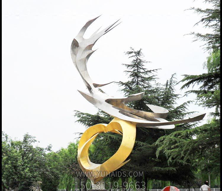 公園創(chuàng )意不銹鋼抽象鳳凰雕塑
