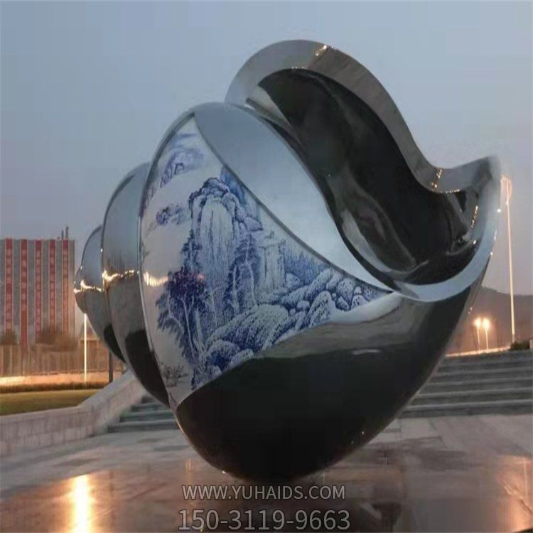 廣場(chǎng)大型不銹鋼彩繪園林景觀(guān)鏡面海螺雕塑