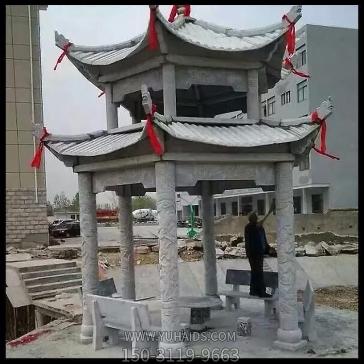 景區園林擺放青石仿古建筑二層休閑涼亭雕塑