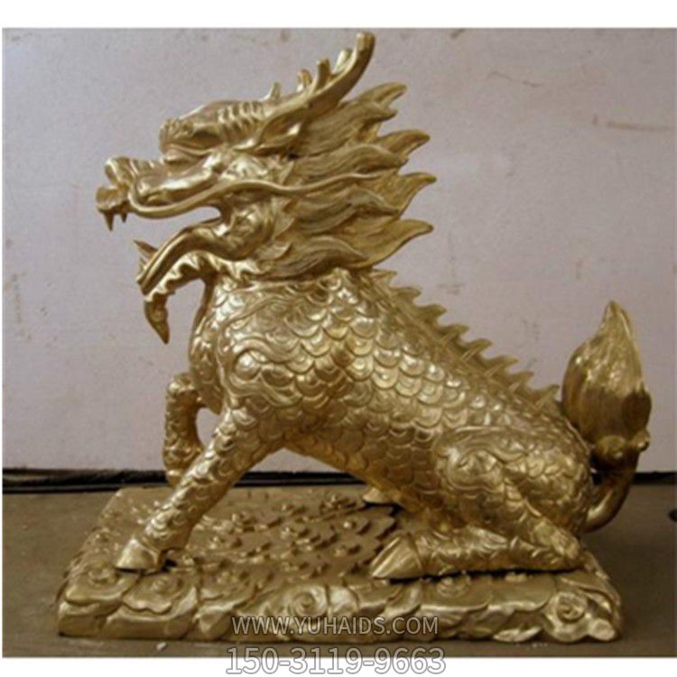 戶(hù)外景觀(guān)不銹鋼噴金烤漆麒麟雕塑