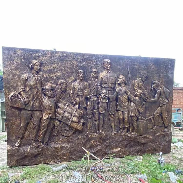 戶(hù)外園林銅雕浮雕八路軍影壁雕塑