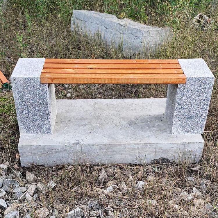 花崗巖+防腐木園林石雕長(cháng)凳雕塑