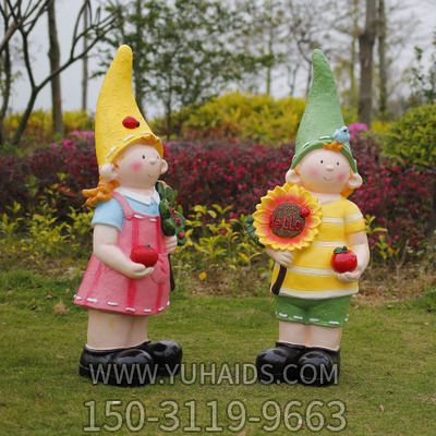 戶(hù)外草坪玻璃鋼彩繪公園裝飾品景觀(guān)向日葵花園娃娃雕塑
