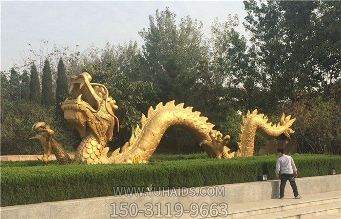 戶(hù)外大型仿真不銹鋼鎏金神獸龍雕塑