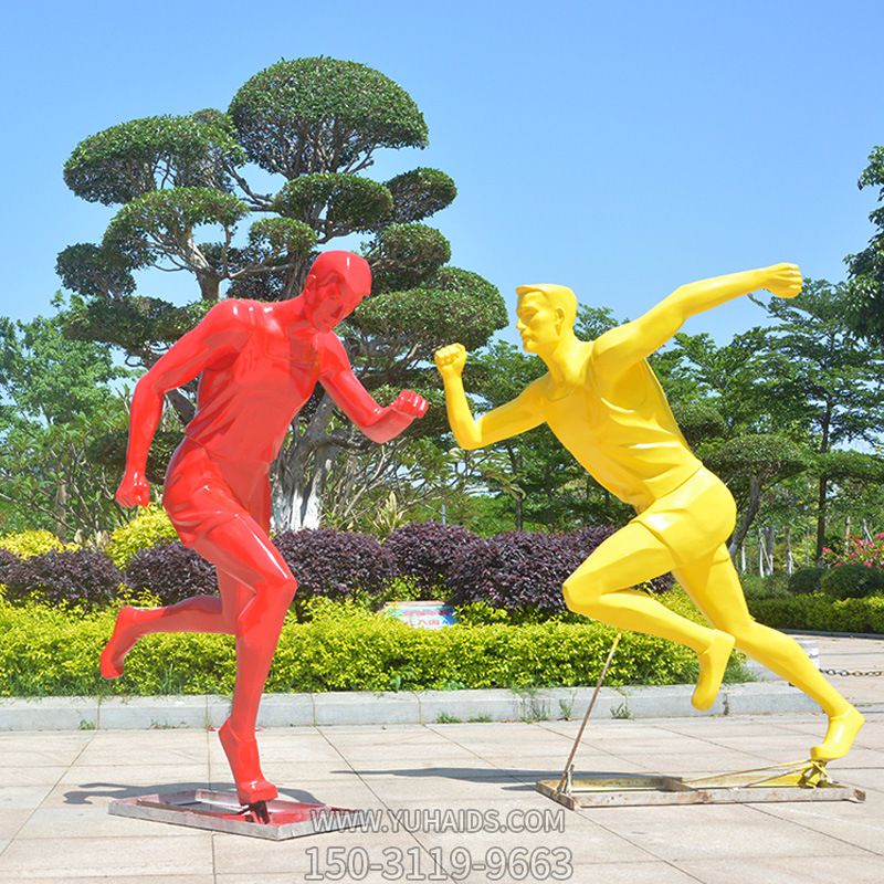 公園林景觀(guān)玻璃鋼彩繪跑步運動(dòng)人物雕塑擺件
