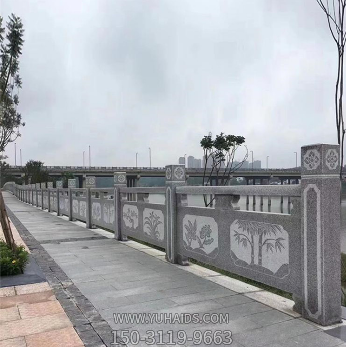 花崗巖雕花石欄板，市政路橋護欄雕塑