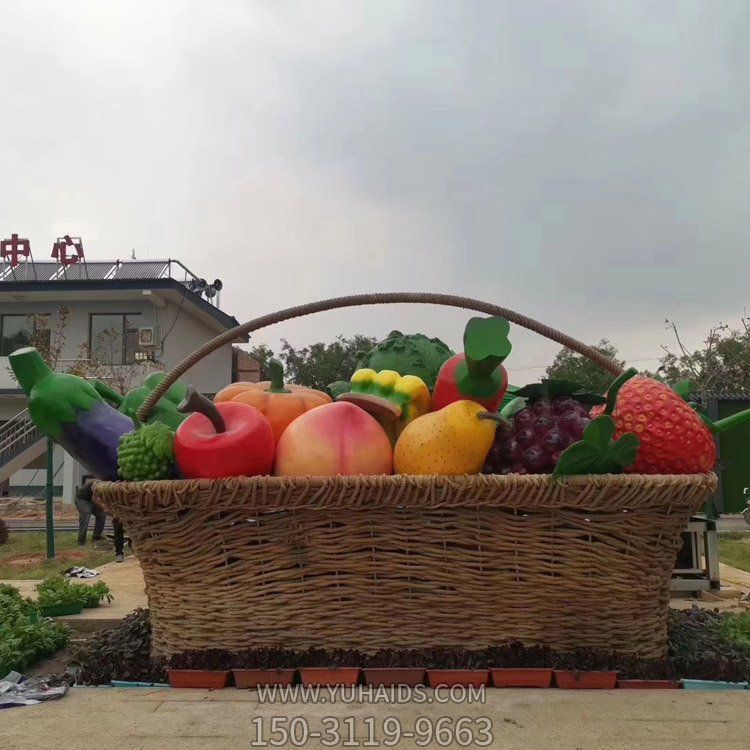 玻璃鋼防曬戶(hù)外農村果園大型果籃雕塑擺件