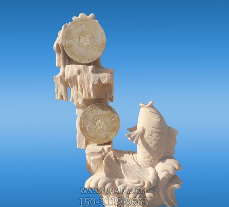 游樂(lè )園擺放的帶銅錢(qián)的漢白玉石雕創(chuàng )意噴水雕塑