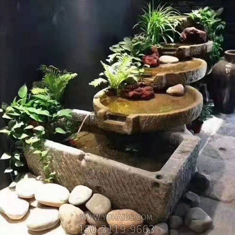 仿古做舊別墅室內創(chuàng  )意流水擺件老石槽雕塑