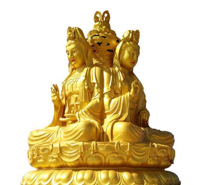 不銹鋼鎏金四面觀(guān)音雕塑