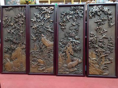 梅蘭竹菊銅浮雕屏風(fēng)裝飾畫(huà)