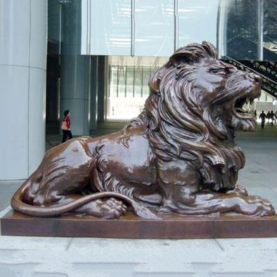 城市廣場(chǎng)玻璃鋼大型臥著(zhù)的獅子雕塑