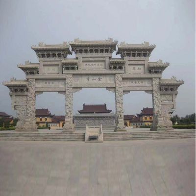 景區廣場(chǎng)入口青石雕刻三門(mén)五樓石牌坊