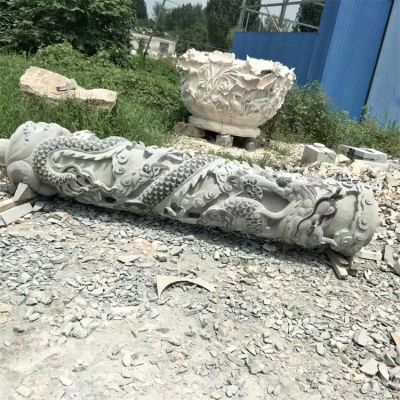 青石龍柱，高浮雕龍紋柱子