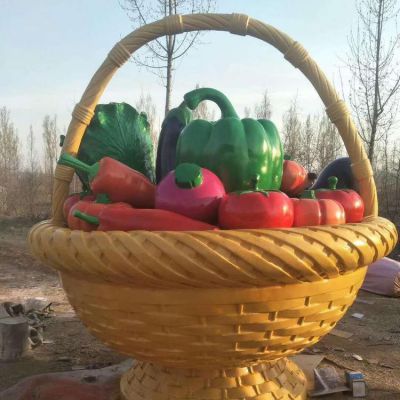 園林戶(hù)外玻璃鋼仿銅彩繪大型蔬菜藍子雕塑