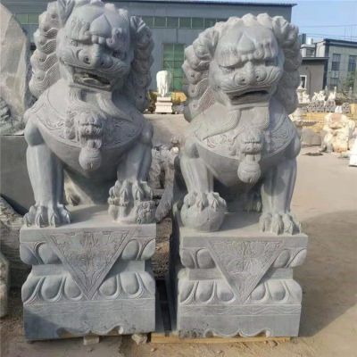 青石雕刻 企業(yè)大門(mén)口擺放鎮宅招財石獅子雕塑