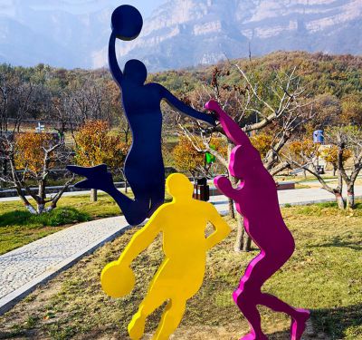 公園擺放剪影不銹鋼打籃球運動(dòng)人物雕塑