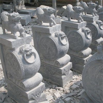 仿古園林鎮門(mén)石雕麒麟抱鼓石 一對裝飾擺件