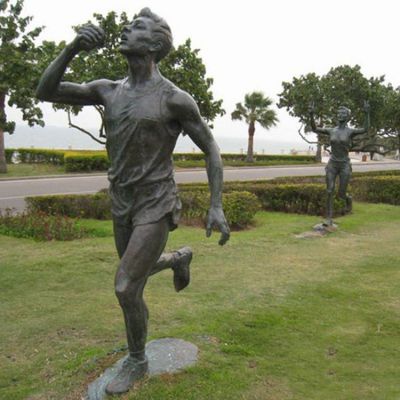城市公園擺放玻璃鋼仿銅跑步運動(dòng)人物雕塑