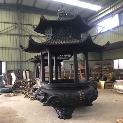 景區寺院三足寶蓋鑄鐵焚經(jīng)香爐