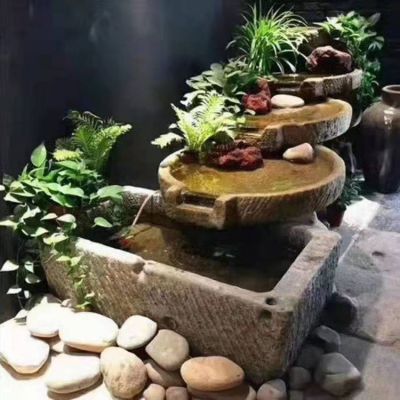 仿古做舊別墅室內創(chuàng  )意流水擺件老石槽雕塑