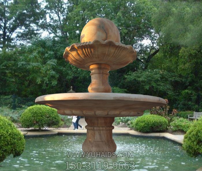 公園景觀(guān)晚霞紅雙層風(fēng)水球噴泉石雕雕塑