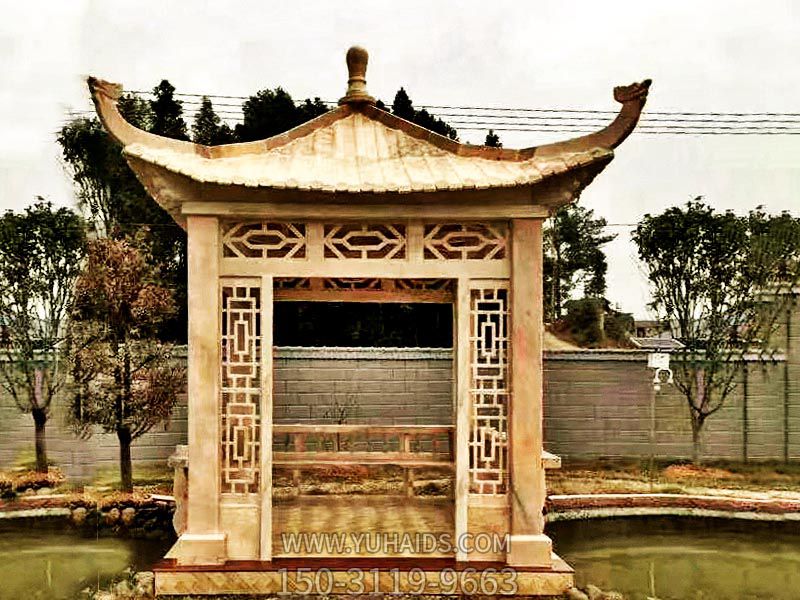 新款庭院景觀(guān)擺放鏤空雕刻四角休閑涼亭雕塑